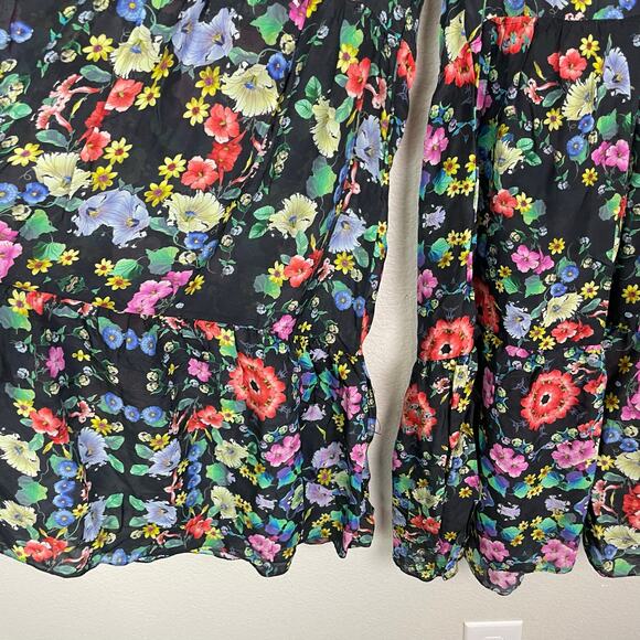 Johnny Was Black Floral Pull on Wide Leg Ruffle Pants XS - Picture 4 of 7